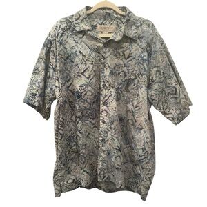 Johari West Abstract Blue & Gray Button Down Tropical Coastal Sz XL